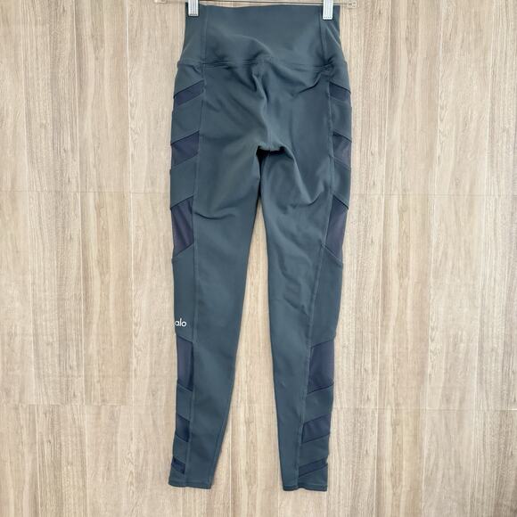 Alo Yoga Leggings Womens XS Runway Blue Grey Side Mesh Full Length Gym Workout - Picture 5 of 16